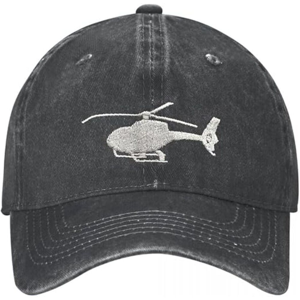 Unisex Black Cotton Helicopter Embroidered Adjustable Buckle Baseball Cap - Picture 1 of 4
